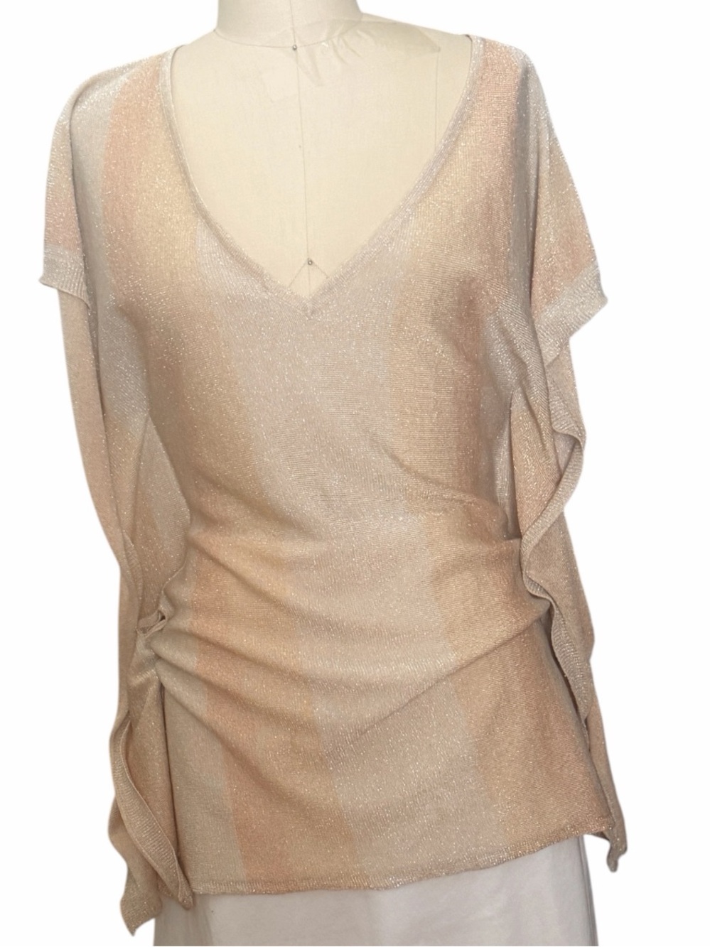 Vintage bebe Silk Metallic Silk Draped Caftan - Sweater -Top - Belted Women’s M